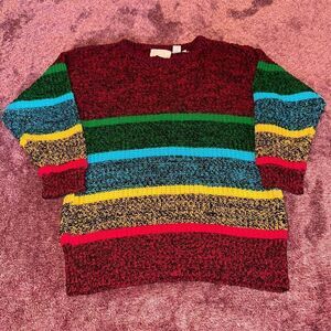 Vintage 90s Rainbow RGB Colorful Striped Knit Sweater